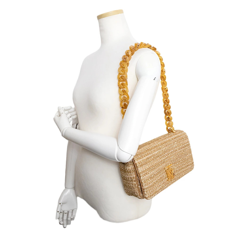 Burberry Effect Laura Chain Shoulder Bag Viscose Polyurethane Leather Beige - Picture 9 of 10